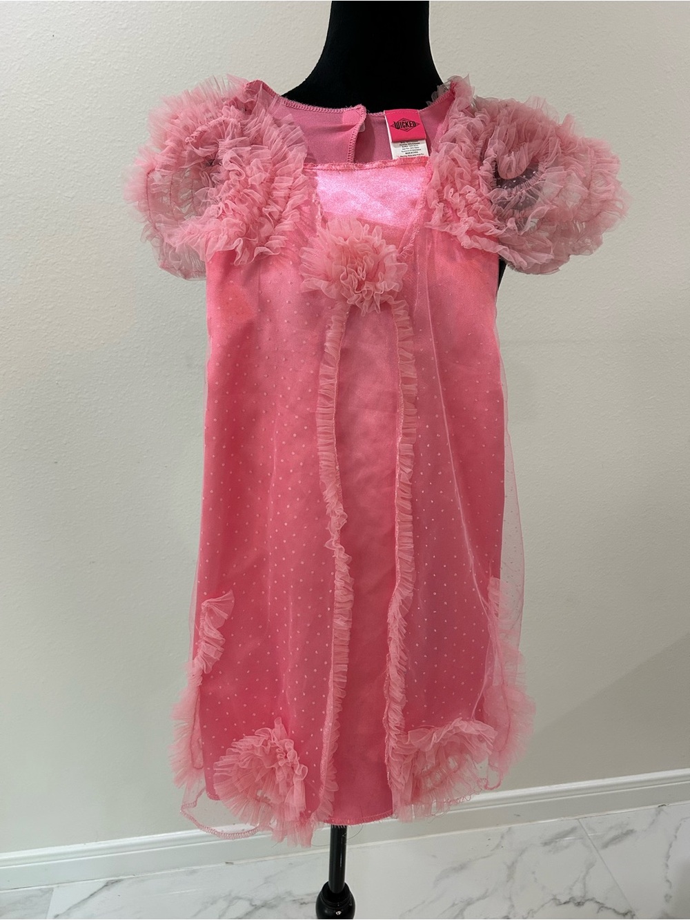 Wicked Glinda Pink Ruffle Tulle Party Dress, Girls Size 4-6X.